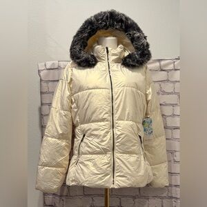 How Dare U :M Junior Off White Puffer Jacket/Removable Faux Fur Hood Zip